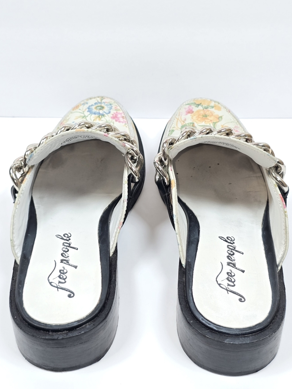 Free People Vida Ivory Floral Leather Chain Embellished Mules Loafers Multi Sz40 - Picture 8 of 14